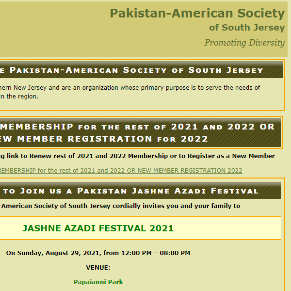 Pakistan-American Society of South Jersey - Pakistani organization in Voorhees NJ