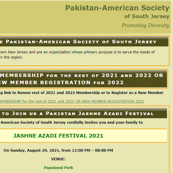 Pakistani Nonprofits Near Me - Pakistan-American Society of South Jersey